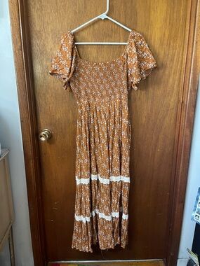 In Loom burnt orange floral tiered maxi dress